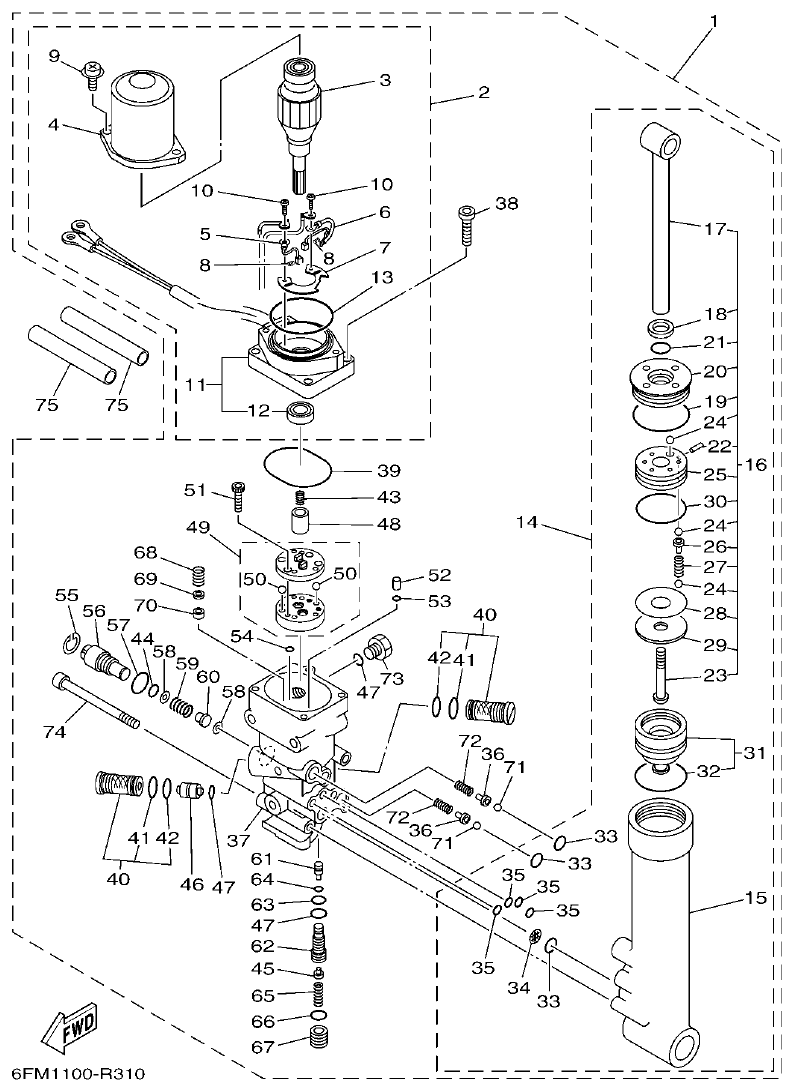 Yamaha F25G POWER TRIM & TILT ASSY parts diagram